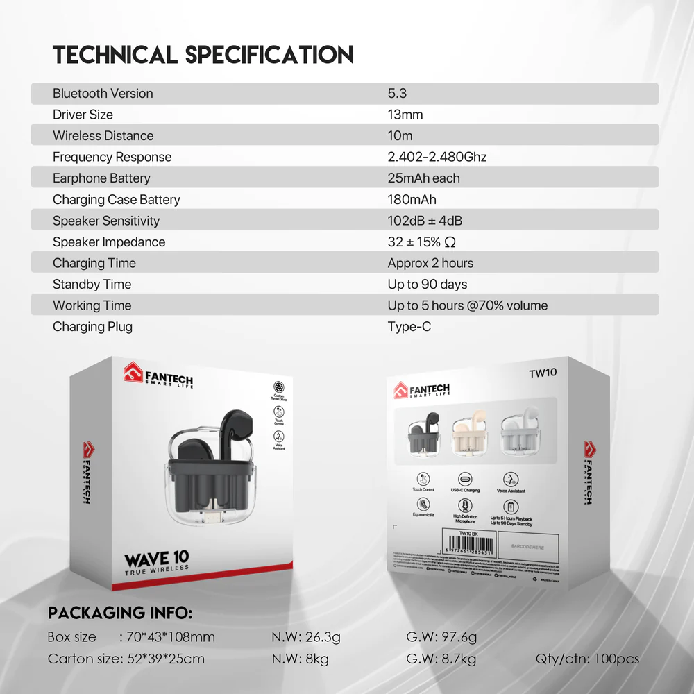 Fantech TWS Bluetooth Wireless Wave 10 Earbuds Fantech TWS Bluetooth Wireless Wave 10 Earbuds
